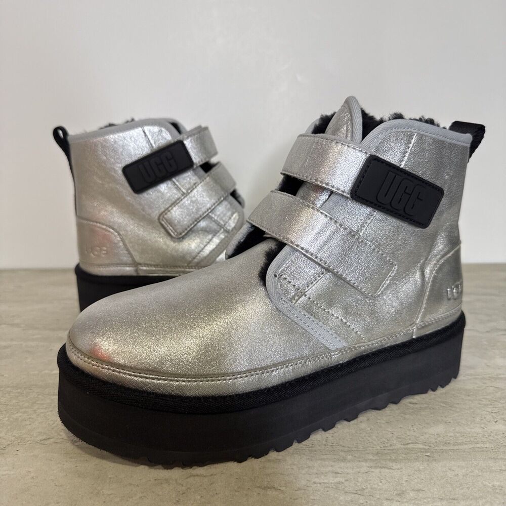 UGG Kid's Neumel Platform Silver Leather Boots Women's Size 6 1143705K